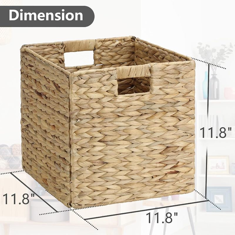 Photo 1 of 2 Pack Water Hyacinth Storage Basket ,Graciadeco Wicker Baskets for organizing, Folding Storage Cube Bins, Decorative Seagrass Shelf Basket , Storage Bins for Shelves Organizing or Decor, 12*12*12 Inches