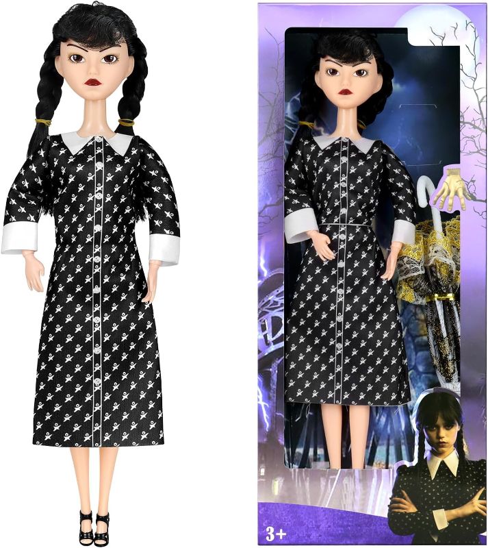 Photo 1 of DBYWIUB Wednesday Addams Dolls, 11.5'' Toys Long Sleeve Dots Black Hair & Black Shoe, Birthday Gifts for Girls Fans Kids