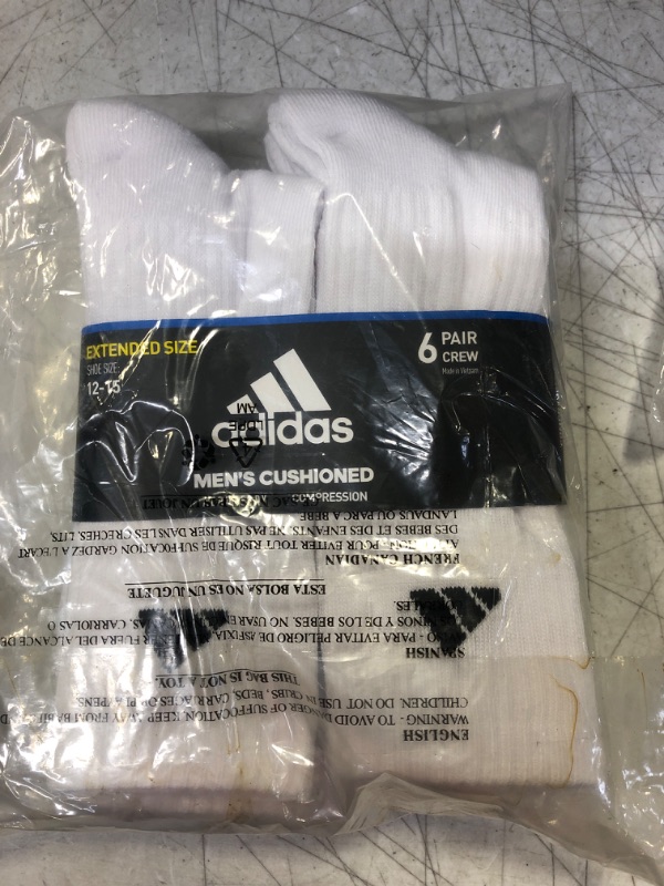 Photo 2 of adidas Men's Athletic Cushioned Crew Socks with Arch Compression for a Secure Fit (6-Pair) X-Large White/Black