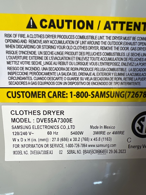 Photo 7 of Samsung 7.4-cu ft Reversible Side Swing Door Stackable Steam Cycle Smart Electric Dryer (Ivory) 