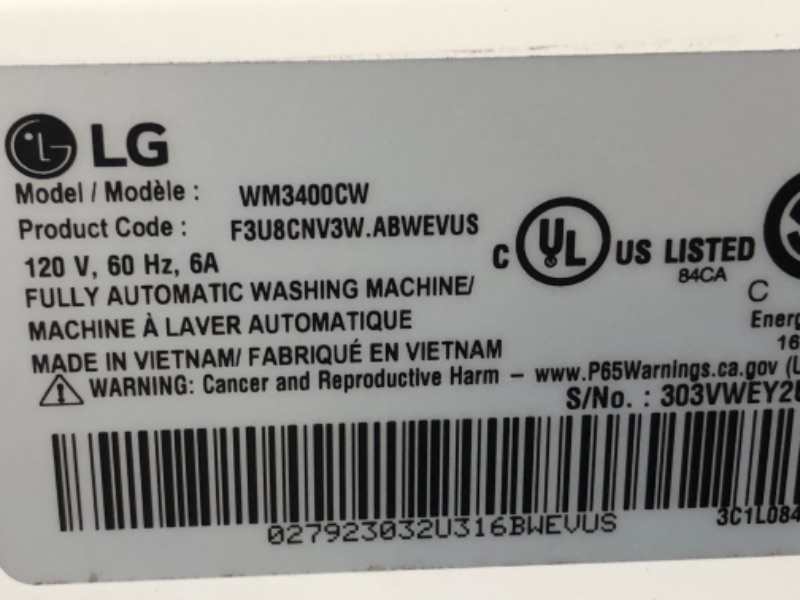 Photo 5 of LG 4.5 Cu. Ft. Stackable Front Load Washer in White with Coldwash Technology
