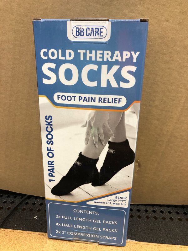 Photo 1 of BB CARE Cold Therapy Socks - Reusable Cooling Socks for Hot Feet - Ice Socks for Feet - Ice Bath Socks for Plantar Fasciitis, Arthritis, Postpartum Foot, Sprains & Swelling - Black 11 inch Large Black (Large, 11 Inches)