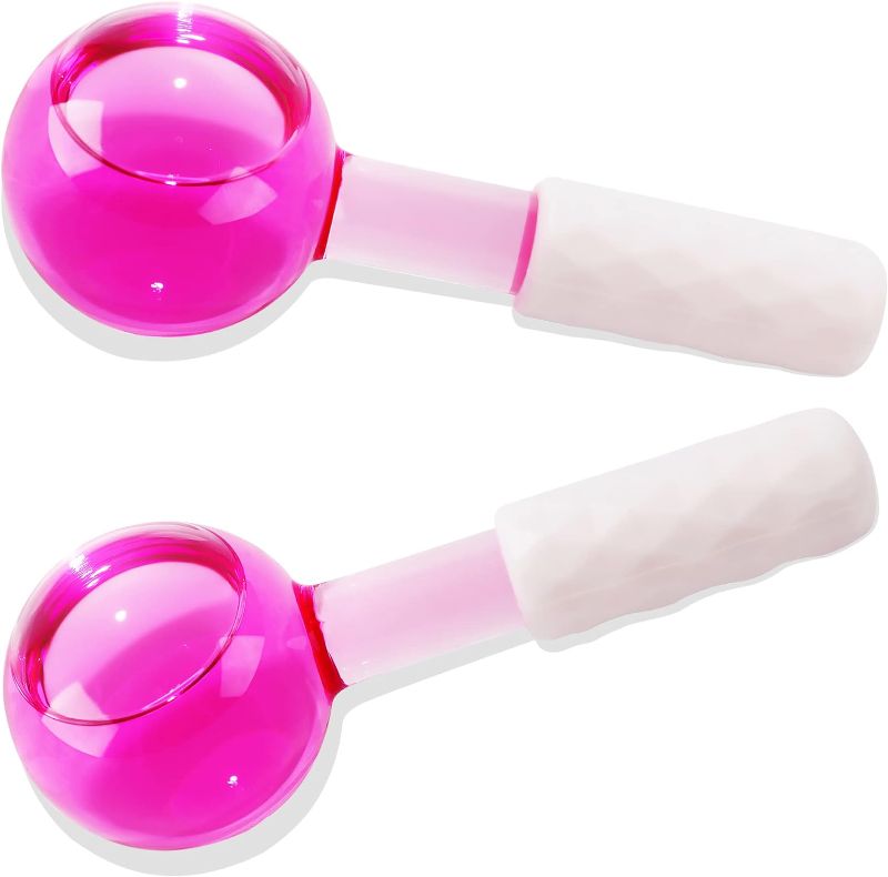 Photo 1 of 2 Pcs Ice Globes for Facials,Massaging Facial Ice Globes With Removable Rubber Grips and Anti-Freeze Liquid,Facial Globes to Reduce Puffiness, Pores, Wrinkles,Dark Circles (137 * 50mm, pink) 137*50mm Pink