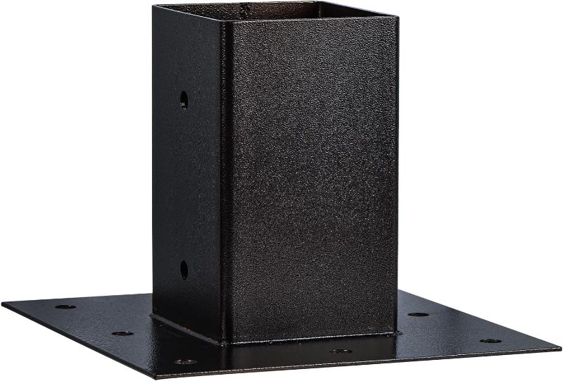 Photo 1 of 4x4 inch Metal Post Base, LAVANE Heavy Duty Black Powder-Coated Steel Fence Anchor Surface Mount Base Plate Brackets for Mailbox Post Deck Support Porch Railing Post Holder
