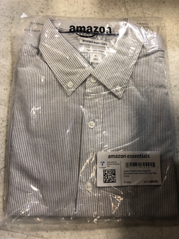 Photo 2 of Amazon Essentials Men's Regular-Fit Short-Sleeve Pocket Oxford Shirt X-Large Grey Stripe