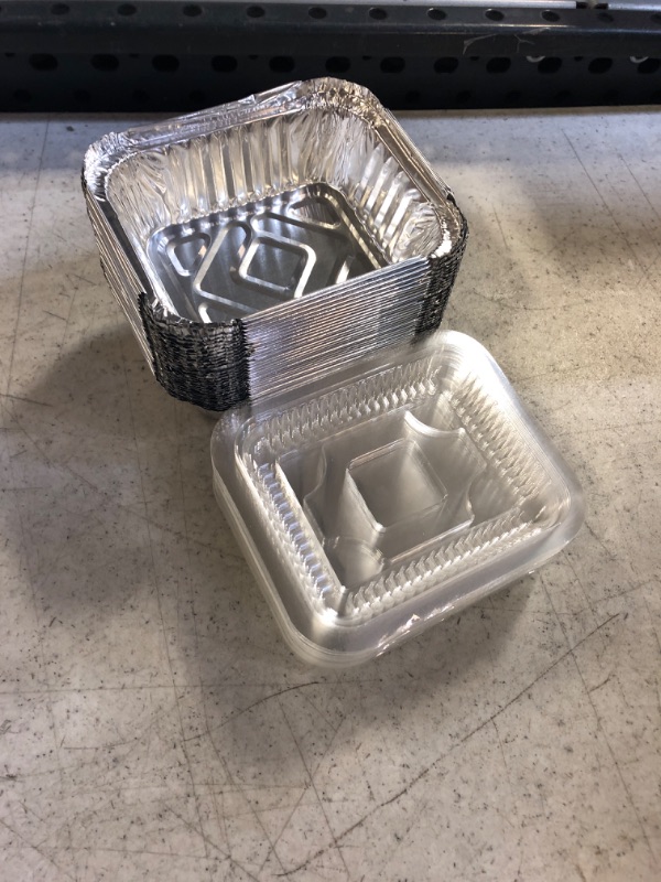Photo 2 of Aluminum Pans With Plastic Dome Lids - 50 Count - 1LB Oblong Pans (5"x4")- To Go Containers With Lids - Disposable Tin Foil Pans - Perfect For Catering, Meal Prep, Baking, Freezer Safe
