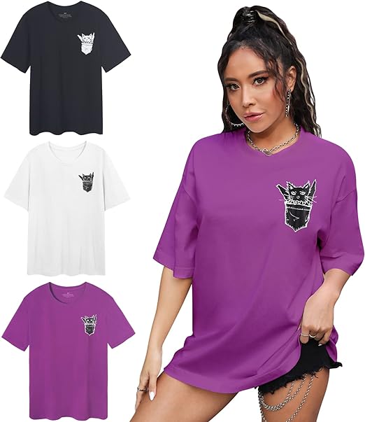 Photo 1 of 1-3 Pack Womens T Shirts Oversized Loose Fit Drop Shoulder Short Sleeve Graphic Casual Summer Tops S 
