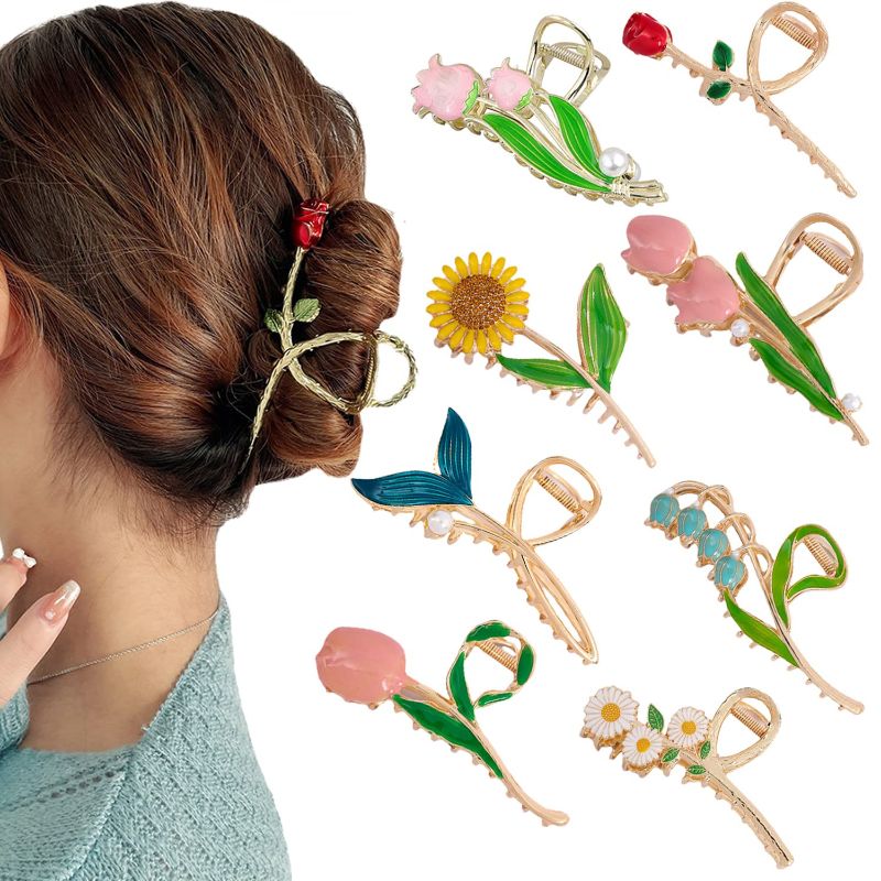 Photo 1 of 8PCS Large Flower Metal Hair Clips,Flower Claw Clips for Thcik Thin Hair,Tulip Lily Hair Claw Clips Hair Accessories for Women Girls (Type G)
