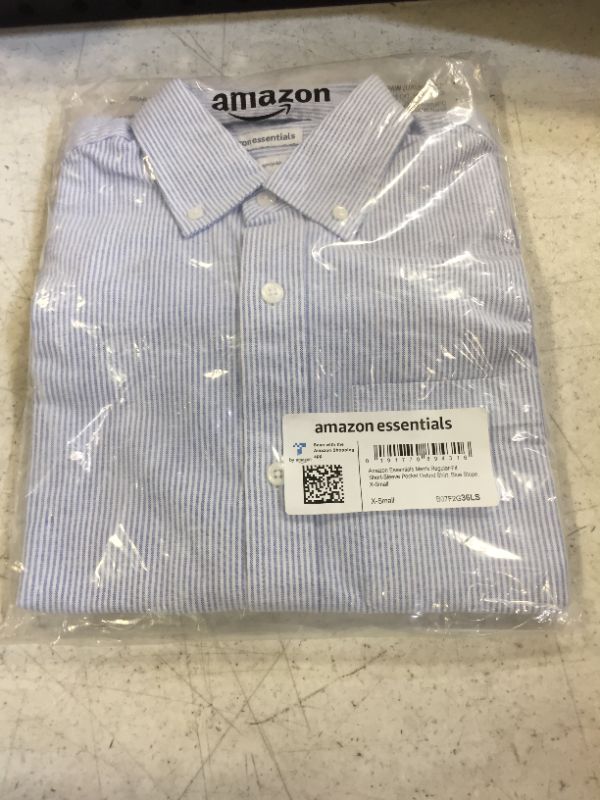 Photo 2 of Amazon Essentials Men's Regular-Fit Short-Sleeve Pocket Oxford Shirt X-Small Blue White Stripe