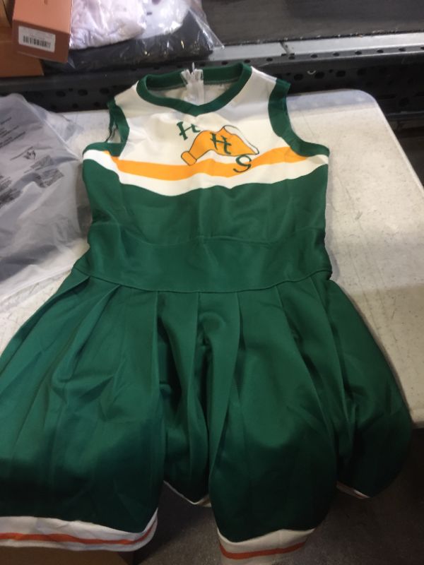 Photo 2 of Cheerleader Uniform for Adult Eleven Outfits Costume Green Pleated Dress Halloween Fancy Suits- SIZE S 
