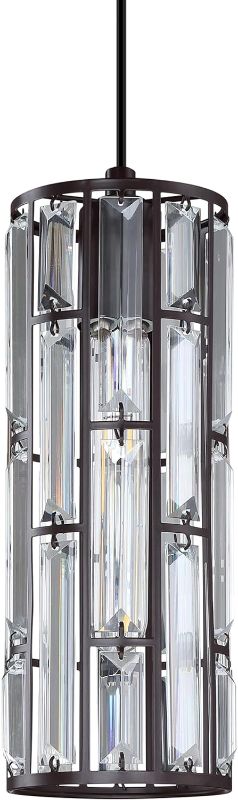 Photo 1 of 1 Light 4.75" Crystal Shade Hanging Kitchen Island Pendant Light Oil Rubbed Bronze Finish,Modern Concise Pendant Fixture with Crystal Metal Shade for Bar,Dining Room,Corridor,Living Room Over Sink
