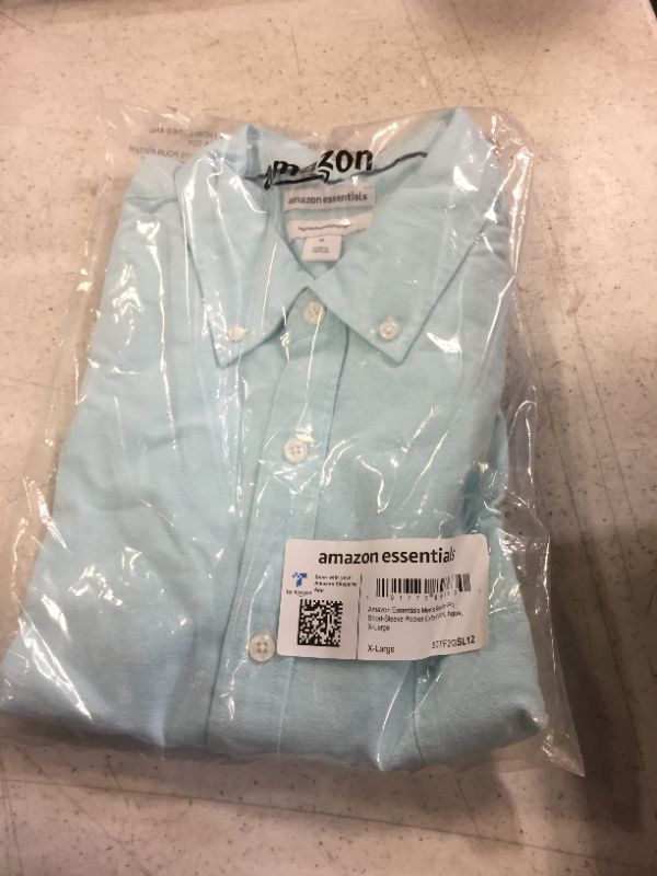 Photo 2 of Amazon Essentials Men's Regular-Fit Short-Sleeve Pocket Oxford Shirt X-Large Aqua Blue