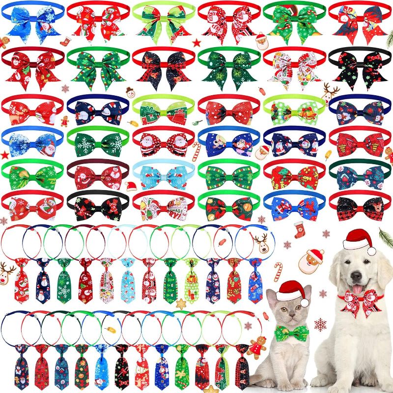 Photo 1 of 240 Pcs Christmas Dog Bow Ties Thanksgiving Bows for Dogs Adjustable Halloween Pet Bowtie Collar Includes 24 Pet Neck Ties and 24 Bowties 12 Pet Bowknot Set for Cat Grooming Decor (Snowman)
