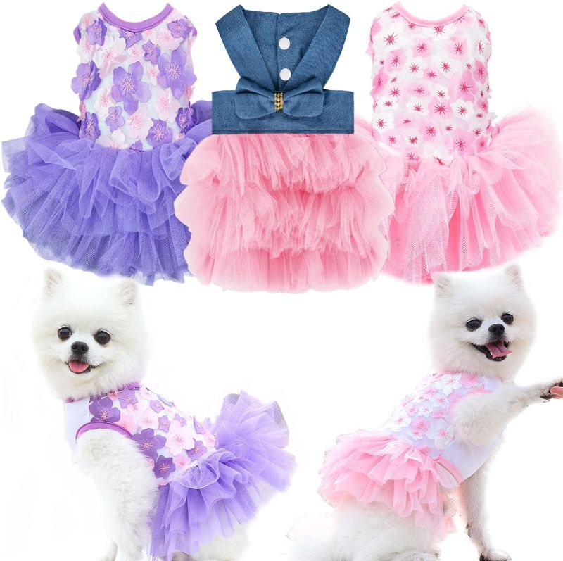 Photo 1 of  Dog Dresses for Small Dogs Girl Summer Puppy Clothes Outfit Apparel Female Cute Cat Skirt Pup Tutu Pink Yorkie Clothing Breathable Pet Dress for French Bulldog Chihuahua (XSmall) 1 COUNT 