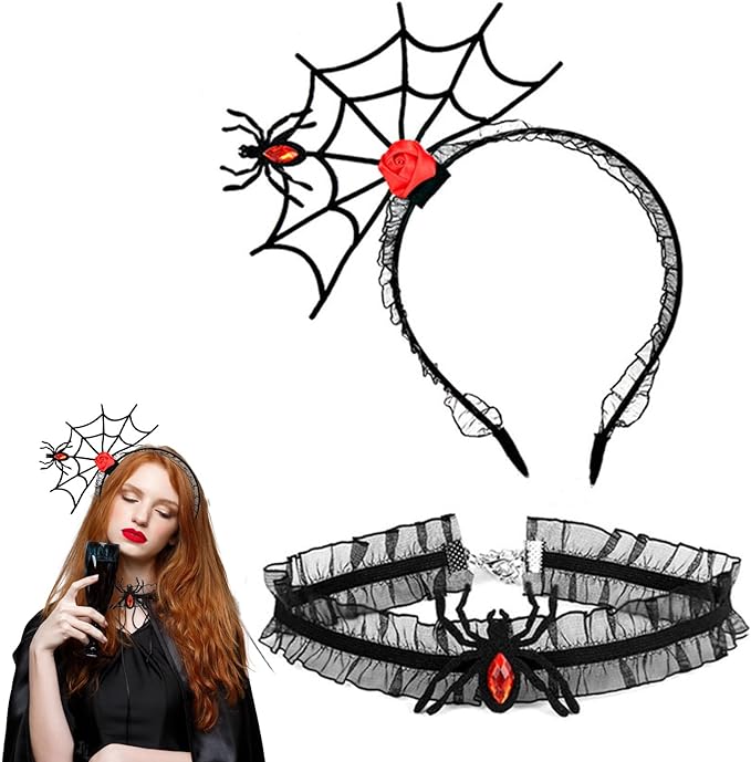 Photo 1 of  Spooky Halloween Headband Set - Women's Spiderweb Hair Accessories