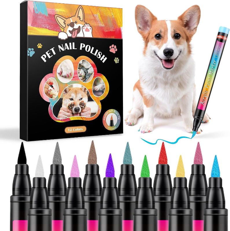 Photo 1 of Aieero Pet Nail Polish Pen Set - Dog Nail Polish Pens Quick Dry, 12 Colors Fast Drying Dog Safe Nail Polish Set
