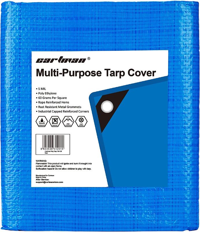Photo 1 of 10' Blue Poly Tarp Multipurpose Protective Cover for Emergency Rain Shelter Outdoor Cover Camping Tarpaulin