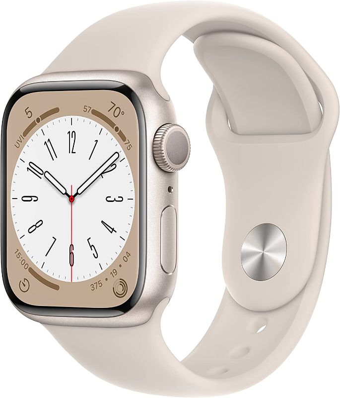 Photo 1 of Apple Watch Series 8 [GPS 41mm] Smart Watch w/ Starlight Aluminum Case with Starlight Sport Band - M/L. Fitness Tracker, Blood Oxygen & ECG Apps, Always-On Retina Display, Water Resistant
