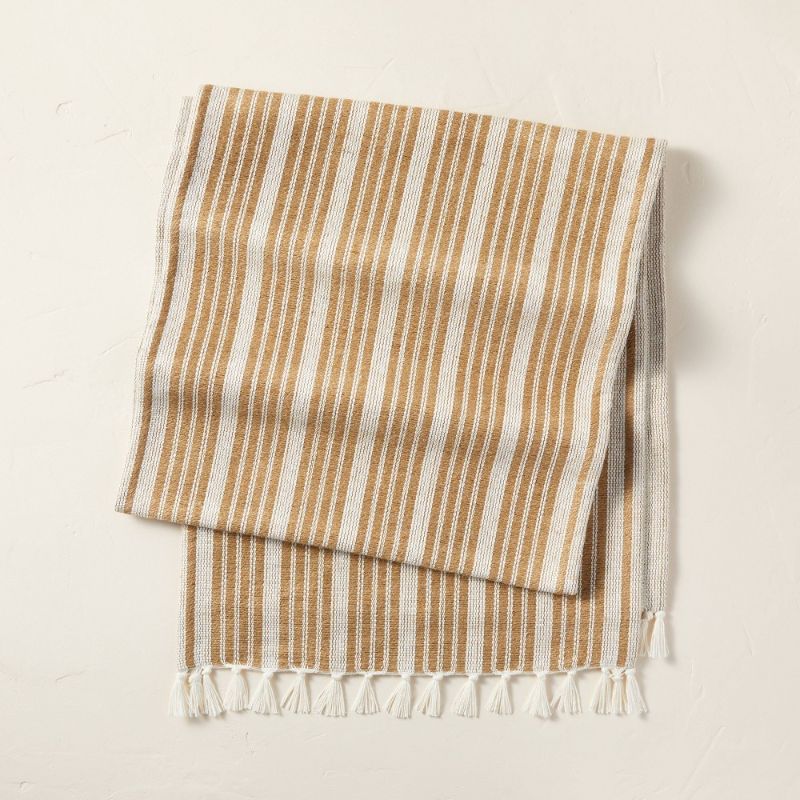 Photo 1 of 20" X 90" Stitch Stripe Jute & Cotton Blend Oversized Table Runner Natural/Sour Cream - Hearth & Hand™ with Magnolia
