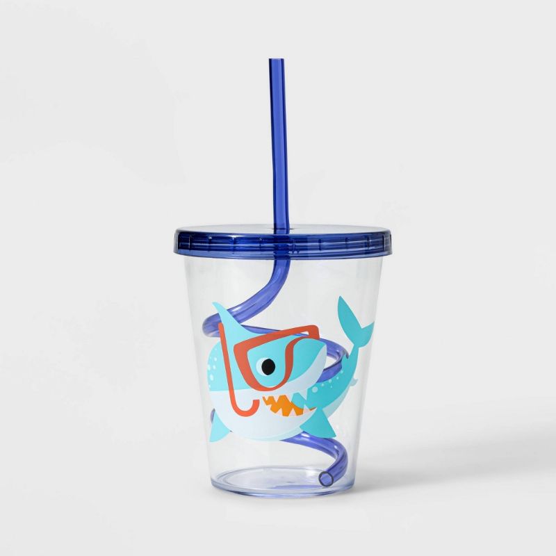 Photo 1 of 14oz Plastic Shark Swirly Straw Tumbler - Sun Squad™
