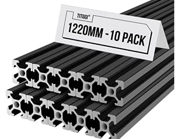 Photo 1 of 10PCS 48inch(1220mm) T Slot 2020 Aluminum Extrusion Profile for 3D Printer and CNC DIY, High-Strength European Standard Extruded Aluminum Linear Rail Guide, Anodizing Technology(Black