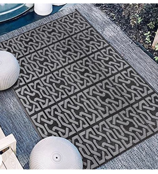 Photo 1 of  Mats, Outdoor Patio Rugs, Plastic Straw Rug, Modern Area Rug, Floor Mat for Outdoors, RV, Patio, Backyard, Deck, Trailer, Camping (5' x 8', Chain Black & Grey)