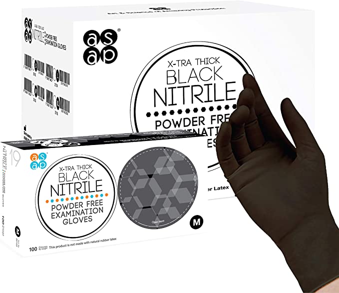 Photo 1 of ASAP Black Nitrile Powder Free Examination Gloves, Disposable, 4 mil, Black, 10 packs of 100
