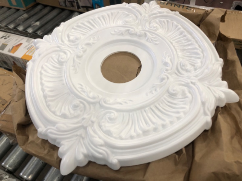 Photo 2 of **SET OF 2** Ekena Millwork CMP16AT Attica Thermoformed PVC Ceiling Medallion (Fits Canopies up to 5 5/8"), 16"OD x 3 1/2"ID x 1"P
