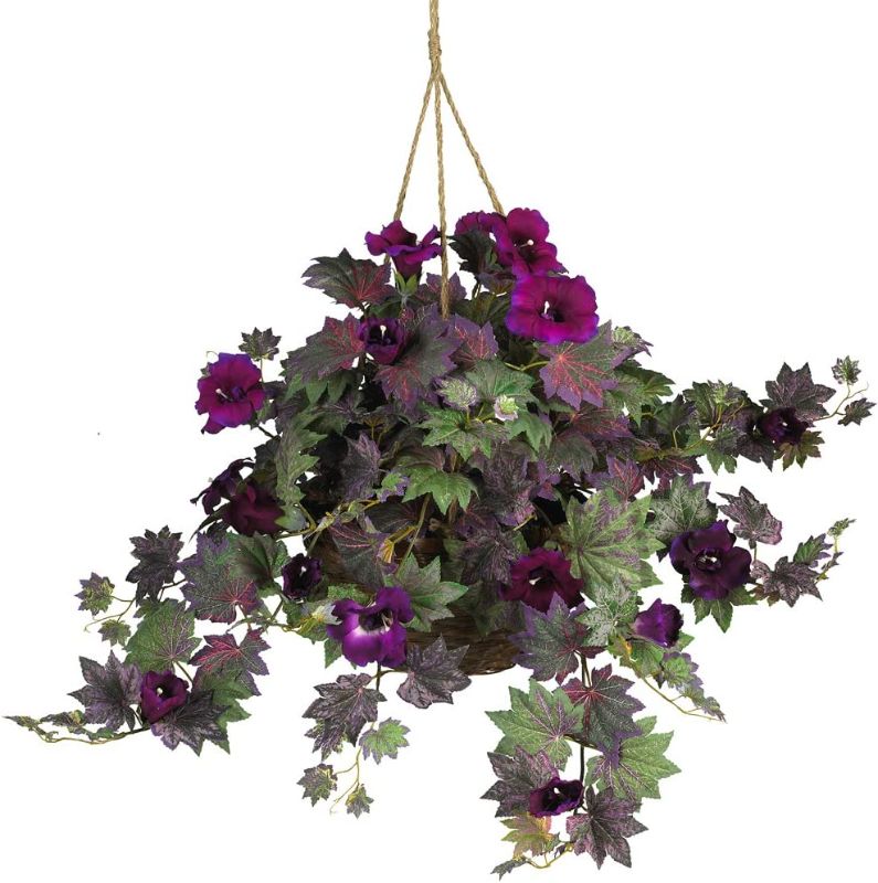 Photo 1 of **used**
Nearly Natural 6610 24in. Morning Glory Hanging Basket Silk Plant,Purple
