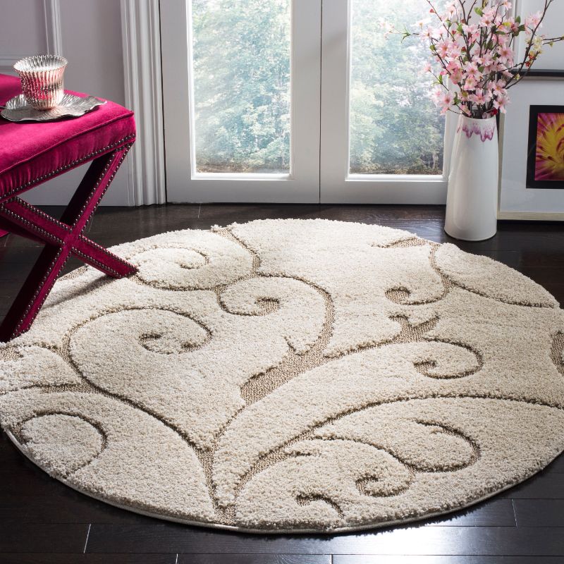 Photo 1 of **USED, NEEDS CLEANING**
SG455-1113-8R Shag Power Loomed Round Rug, Cream & Beige - 8 X 8 Ft.
