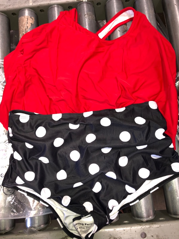 Photo 1 of MarinaPrime Womens Suits Two Pieces Flounce Top High Waist Bottom Tankini Sets Flowy Beach Swimwear red--medium