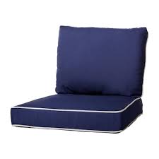 Photo 1 of 2-Piece Navy Linen Piping Patio Chair Cushion
