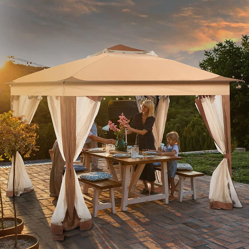 Photo 1 of   UDPATIO Pop Up Gazebo 11'x11' Patio Instant Gazebo Tent with Mosquito Netting, Outdoor Canopy Shelter with 121 Square Feet of Shade, Soft Top Metal Frame Gazebo for Lawn, Garden, Backyard and Deck
