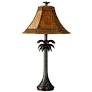 Photo 1 of 26 in. Dark Brown Table Lamp with Brown Woven Rattan Shade
