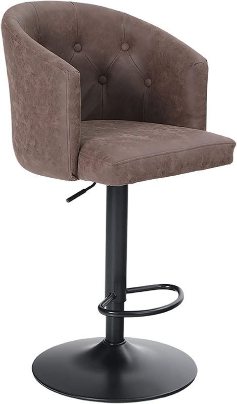 Photo 1 of ALPHA HOME Swivel Bar Stool Adjustable Airlift Counter Height Bar Stool Kitchen Dining Cafe Hydraulic PU Leather Bar Chair with Padded Back and Chromed Metal Base, Brown.1PC
