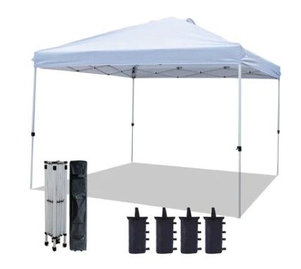 Photo 1 of 10 ft. x 10 ft. Instant Pop-Up Tent with Adjustable Leg Heights with Wheeled Carry Bag, Sandbags, Stakes and Ropes
