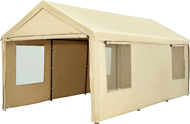 Photo 1 of *PARTS ONLY* Carport, 10 x 20 ft Heavy Duty Carport with Ventilated Windows, Portable Garage with Removable Sidewalls & Doors, All-Season Car Canopy for Auto, Truck, Boat, SUV, Beige CP01
