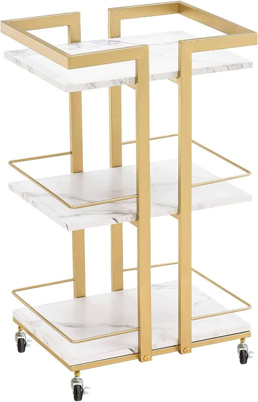 Photo 1 of *SIMIALR TO STOCK PHOTO BUT DIFFERENT COLOR*- EBANKU 3 Tier Metal Utility Manicure Trolley Gold Bar Cart Storage Rolling Barber Cart With Wheels Multi-purpose Rolling Beauty SPA Rack Heavy-Duty Trolley Makeup Lash Cart rose gold