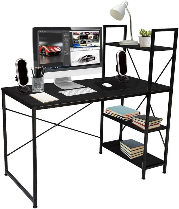 Photo 1 of Computer Desk with Storage Shelves, 47 Inch Writing Table- BROWN 