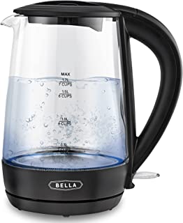 Photo 1 of BELLA 1.7 Liter Glass Electric Kettle, Quickly Boil 7 Cups of Water in 6-7 Minutes, Soft Blue LED Lights Illuminate While Boiling, Cordless Portable Water Heater, Carefree Auto Shut-Off, Black
