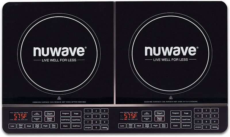 Photo 1 of NUWAVE Double Precision Induction Cooktop, Portable, Powerful with 2 Large 8” Heating Coils, 94 Temperature Settings from 100°F to 575°F in 5°F Increments, 2 – 11.5” Heat-Resistant Cooking Surfaces
