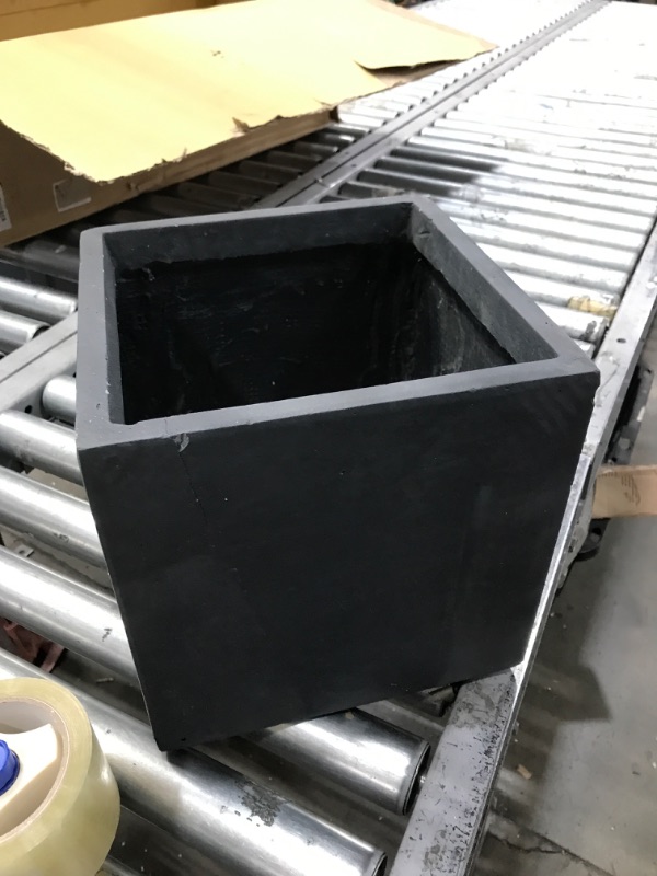 Photo 2 of **SMALL ONE ONLY**
10 in. Tall Charcoal Lightweight Concrete Square Modern Outdoor Planter 