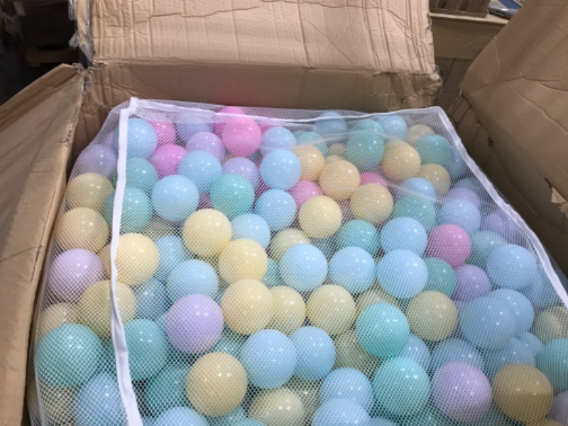 Photo 2 of Amazon Basics BPA Free Plastic Ball Pit Balls with Storage Bag, 1,000 Ct (2.3” Diameter), Pastels
