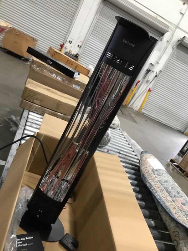 Photo 3 of ***HEATING ELEMENT DAMAGED*** Outdoor Patio Heater, EAST OAK 1500W Portable Outdoor Indoor Electric Heater with IP65 Waterproof Tip-over Protection 3 Heat Settings & 24 Hours Timing Tower Infrared Heater for Garage Restaurant Use
