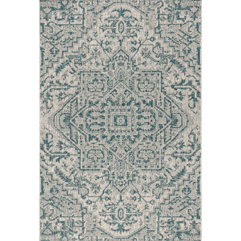 Photo 1 of 4 X6 Estrella Bohemian Medallion Textured Weave Indoor/Outdoor Area Rug Teal/Gray - JONATHAN Y
