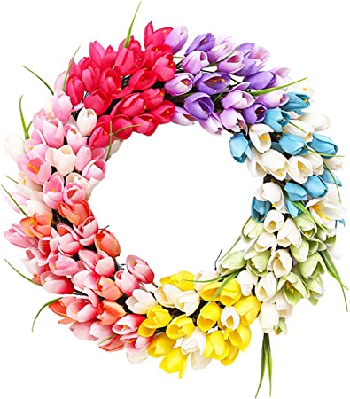 Photo 1 of 8.5Inch Tulip Wreath,Rainbow