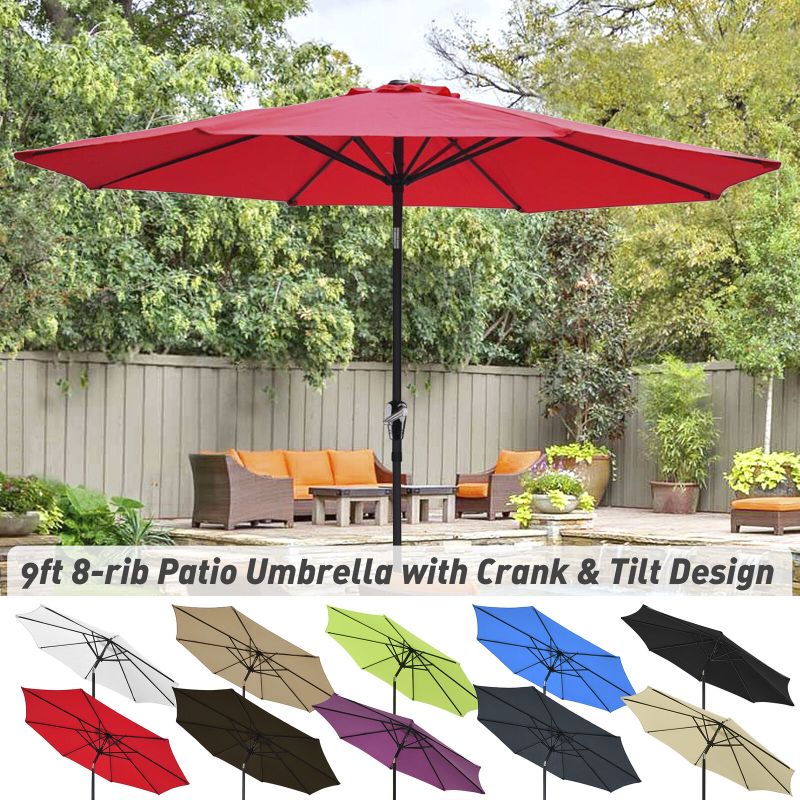 Photo 1 of 9' Outdoor Umbrella Patio 8 Ribs Market Garden Crank Tilt Beach Sunshade Parasol (No stand).
