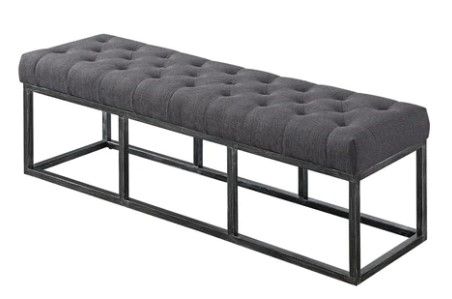 Photo 1 of 24KF Upholstered Tufted Long Bench with Metal Frame Leg, Ottoman with Padded Seat-Dark Gray
