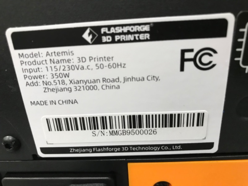 Photo 1 of FlashForge Artemis 3D Printer (Orange)
