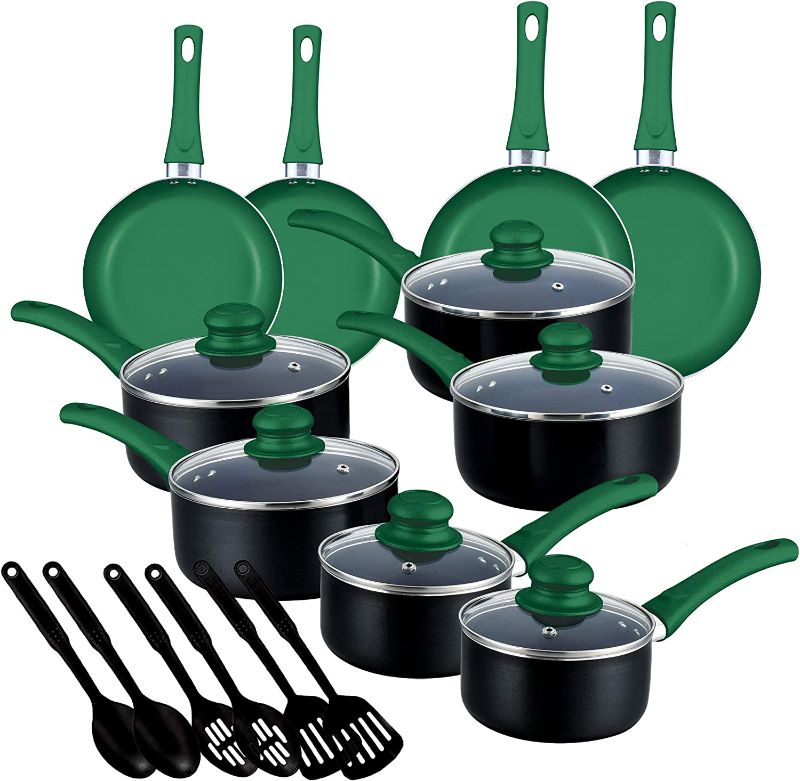 Photo 1 of ***DAMAGED Chef's Star Pots And Pans Set Kitchen Cookware Sets Nonstick Aluminum Cooking Essentials 2 Sets of 11 Pieces Green
